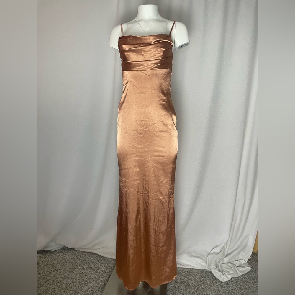 PrettyLittleThing Copper Satin Maxi Dress